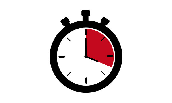 Stopwatch icon with a red segment indicating a time interval isolated on transparent background