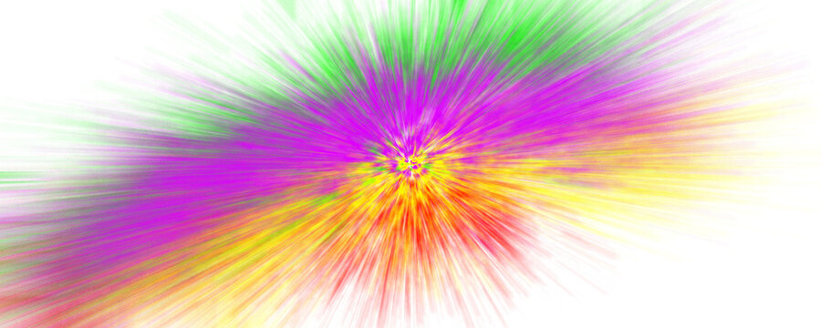 Colorful light burst effect with rainbow rays exploding from center on transparent background for energy and celebratory visuals.