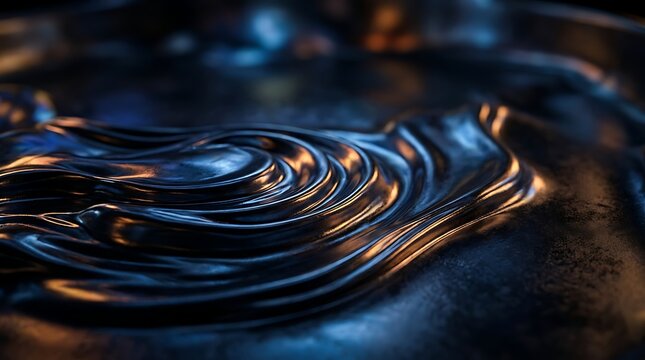 Dark viscous liquid with blue and gold ripples