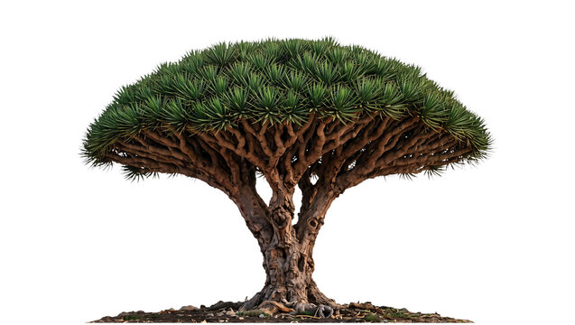 Dragon tree Dracaena draco with umbrella canopy isolated on black