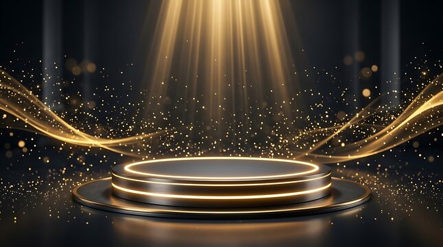Golden podium with glowing light and gold dust