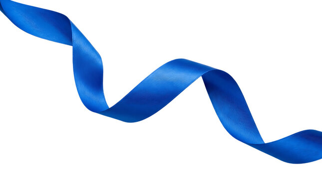 Ribbon blue wavy satin fabric on with decoration celebration material streamer on transparent background
