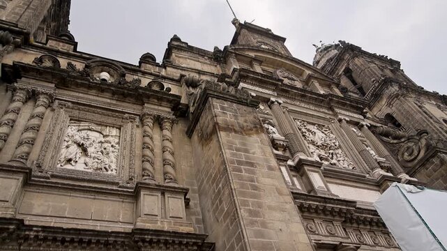 Mexico City Metropolitan Cathedral Baroque Facade Detail At Zocalo