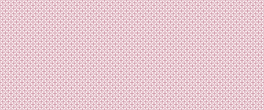 Seamless pattern featuring interlocking quatrefoil shapes in dusty rose pink and soft creamy white, geometric lattice background