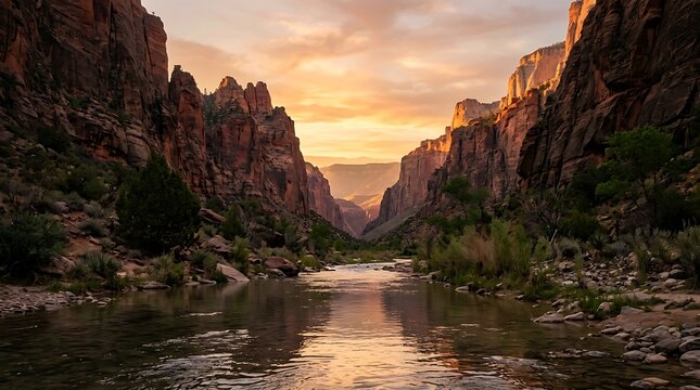 sunset over the river