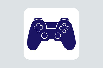 This is a minimalist vector illustration of a video game controller (gamepad) centered on a light gray background with a rounded white rectangular frame. © Zaqiyul