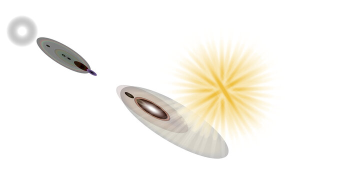 Microscopic paramecium organisms swimming near a bright glowing light source in water