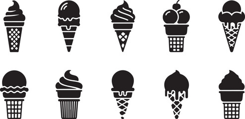 Fototapeta premium Ice cream icons set, 12 sweet treat vector symbols