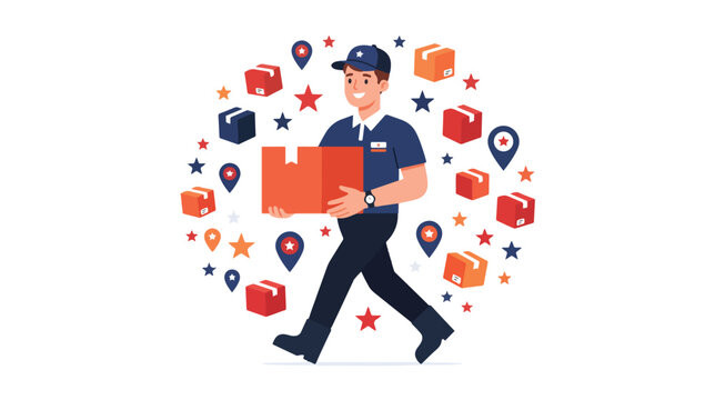 Professional Delivery Man Carrying a Cardboard Package for Fast Courier Service