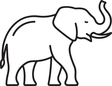 Outline Elephant Icon, Black Line Art, Minimalist Wildlife Illustration, Vector Graphic Design