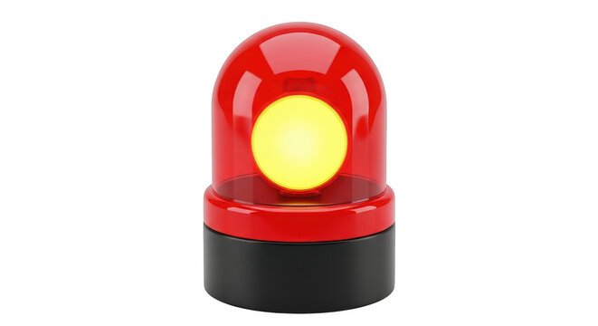 Red emergency warning siren light isolated on a clear transparent background