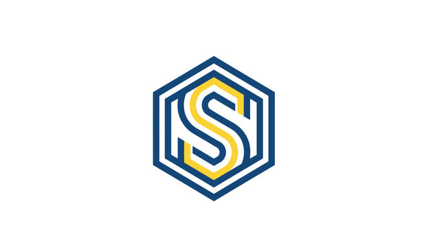 Professional corporate hexagon emblem featuring stylized letter S in blue and yellow interlocking lines.
