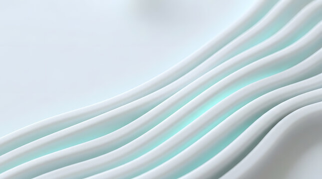 Abstract Wave Pattern: A clean, minimalist abstract design featuring smooth, undulating white waves with subtle turquoise accents, creating a sense of calm and modern elegance.