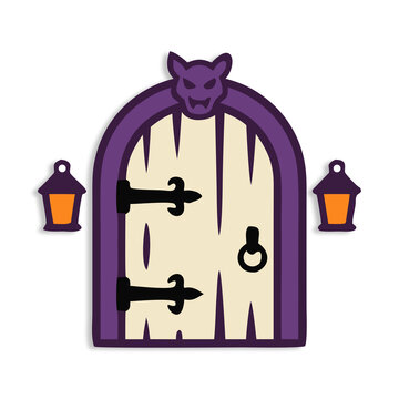 Halloween Spooky Castle Door with Demon Face and Lanterns Icon Transparent PNG