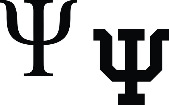 Vector illustration of Greek letter Psi in serif and bold block styles for mathematics, physics, and psychology design