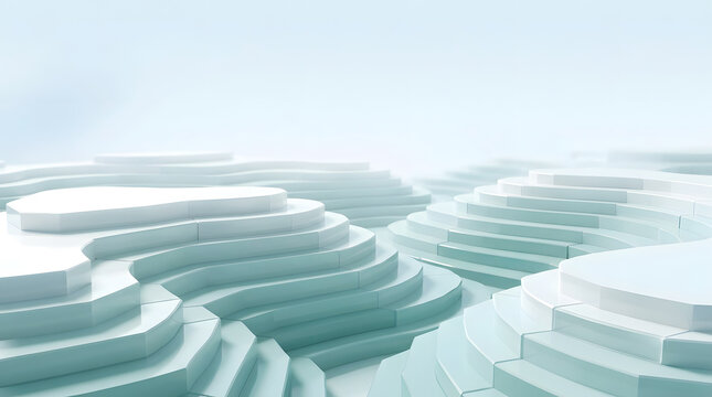 Abstract Topography: A serene, abstract landscape depicting undulating layers and contours, rendered in cool, calming blue and white hues, evoking a sense of depth and minimalist beauty.