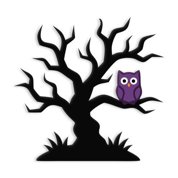 Halloween Spooky Tree with Cute Owl Silhouette Icon Transparent PNG