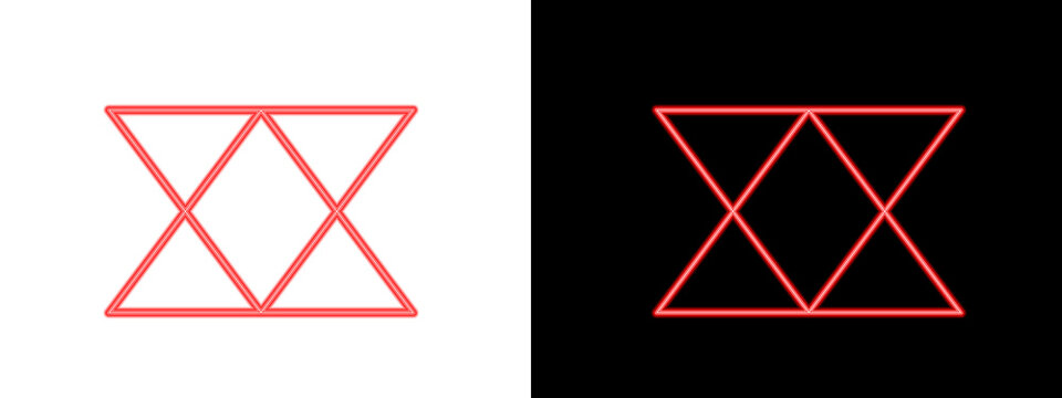 Abstract red neon double triangle outline digital illustration