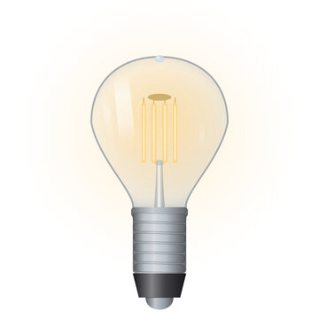 Clear LED filament bulb with warm glowing strips, isolated on transparent background