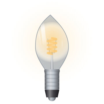Candle shaped chandelier bulb E14 with warm filament, isolated on transparent background