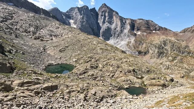 Two Small Mountain Lakes at the Base of Vignemale Mountain in the French Pyrenees