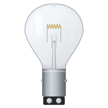 Bayonet cap B22 light bulb with tungsten filament, isolated on transparent background