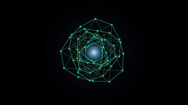 Abstract Glowing Green Wireframe Network on Black Background