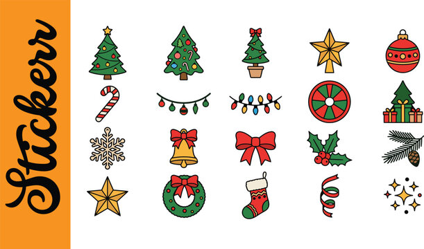 Christmas Tree and Holiday Decoration Sticker Pack