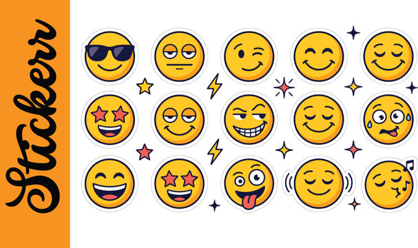 Funny Emoji Faces and Smiley Sticker Pack