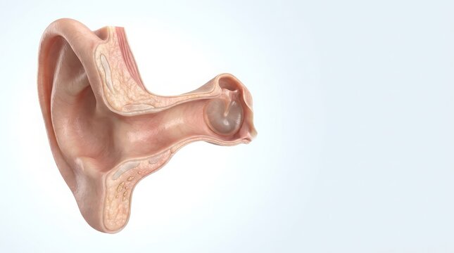 3D rendering of human ear anatomy in cross-section with emphasis on inner ear structures ear model 3D rendering