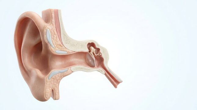 Anatomical model of human ear cross-section with visible outer middle and inner ear components ear anatomy
