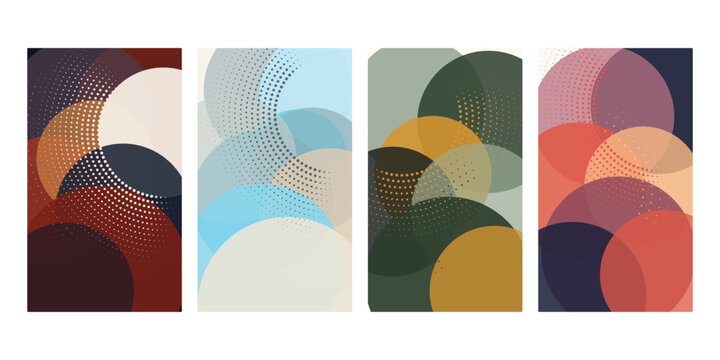 Abstract Geometric Banners Set with Halftone Circles and Colorful Shapes for Modern Designs