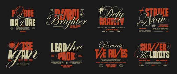 Obraz premium Bold typography bundle for apparel design, Lettering t-shirt design bundle, Motivational quotes collection, poster design set, Modern typography for print, Vector art graphic tees clothing brand.