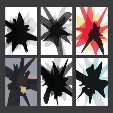 Abstract Ink Blot Splash Shapes Set in Black Red and Turquoise Modern Graphic Art Collection