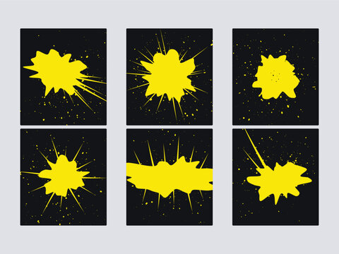 Yellow Paint Splashes And Ink Splatters Set On Dark Square Panels Stock Video
