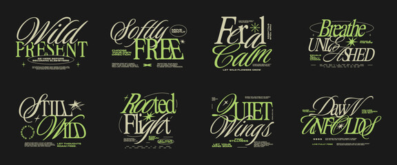 Obraz premium Typography bundle for apparel design, Lettering t-shirt design bundle, Inspirational quotes collection, poster design set, Modern retro typography for print, Vector art graphic tees clothing brand.