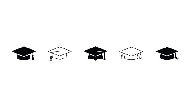 Set of five different graduation cap icons for academic education design projects