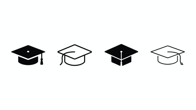 Set of four graduation cap icons for university and college academic ceremony designs