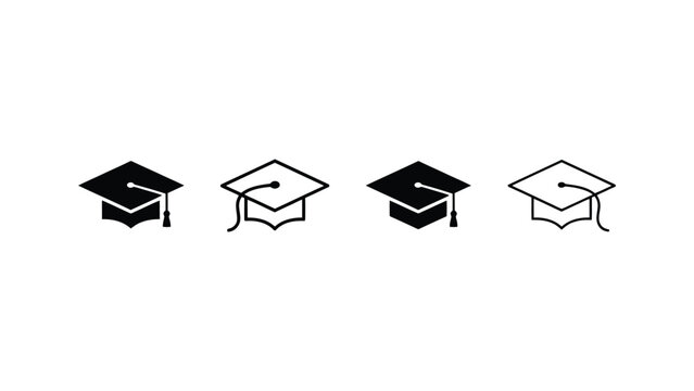 Set of four minimalist graduation cap icons for academic education design