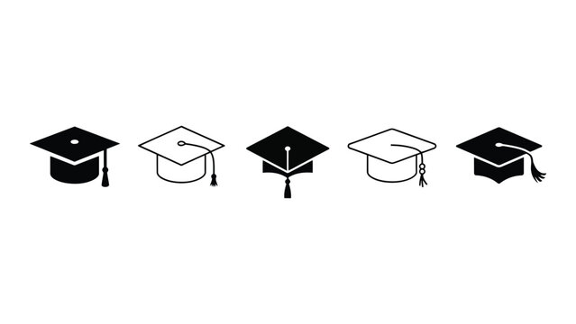 Set of graduation caps and mortarboard icons for academic education design