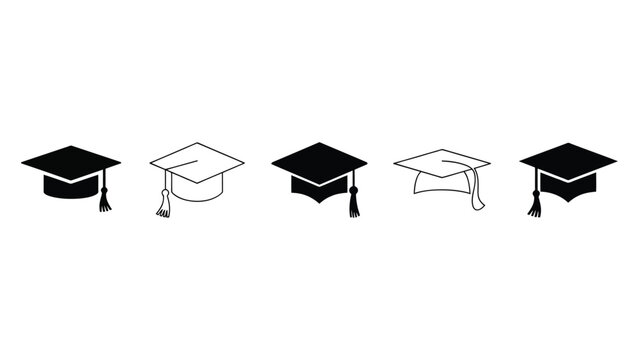 Set of graduation caps and mortarboard icons for academic education design