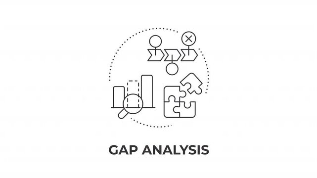Gap analysis animated line concept icon. Analyzing modern workflow inefficiencies. Core growth opportunities. Industry benchmarks. Flat linear graphic motion. Minimalist black outline animation