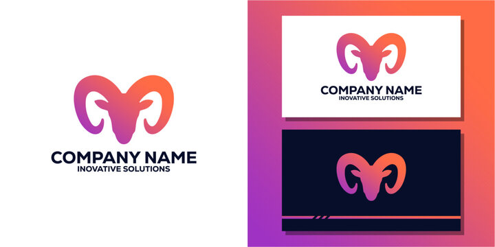 Ram horn logo symbol with stationery mockups.
