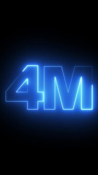 4 m neon sign glowing blue light animation, digital milestone counter for social media and marketing