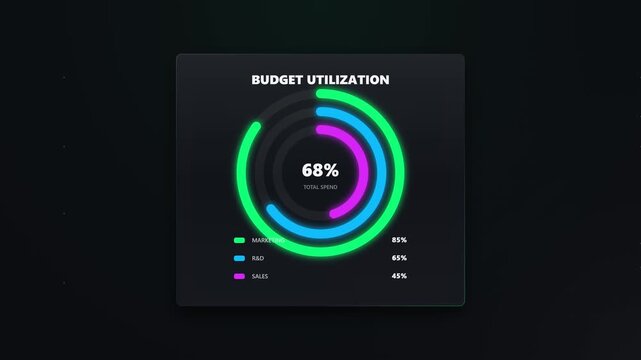 Animated Data Analytics Business Dashboard Displaying Financial Performance Metrics Budget Utilization and Infrastructure Load for Strategic Decision Making