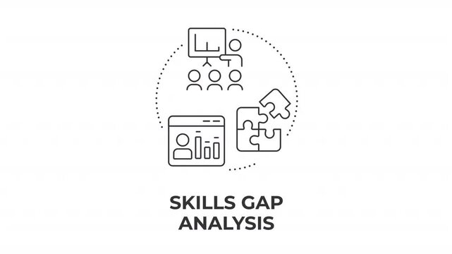 Skills gap analytics animated line concept icon. Talent optimization strategy framework. Human resource planning. Workplace performance. Flat linear graphic motion. Minimalist black outline animation