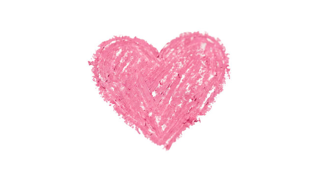 Hand drawn pink heart shape with crayon texture on white background