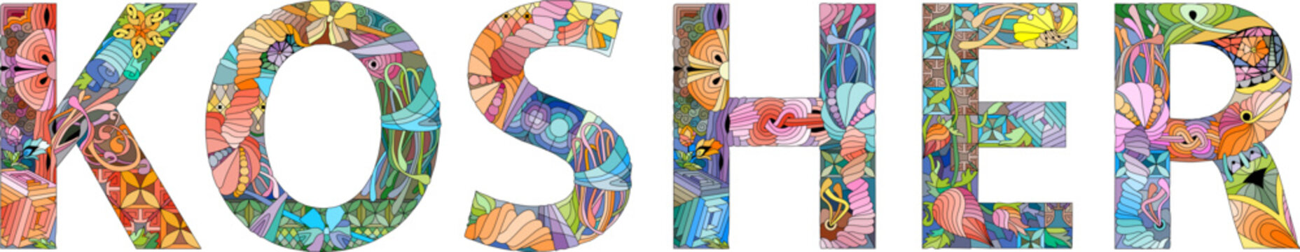 Word KOSHER. Vector zentangle object for decoration