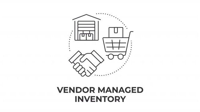 Vendor managed inventory animated line concept icon. Smart warehouse management system. Supply chain optimization model. Flat linear graphic motion. Minimalist black outline animation