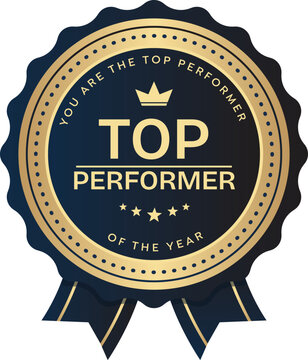 Top Performer Award Badge Gold Ribbon Emblem